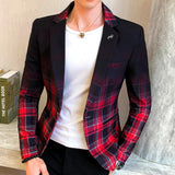 Men Blazer 2021 Spring New Colorblock Plaid Blazer Men Slim Casual Man Blazers Wedding Business Party Clothing Dress Men Coats aidase-shop