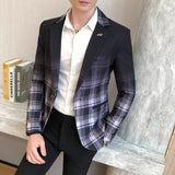 Men Blazer 2021 Spring New Colorblock Plaid Blazer Men Slim Casual Man Blazers Wedding Business Party Clothing Dress Men Coats aidase-shop