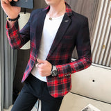 Men Blazer 2021 Spring New Colorblock Plaid Blazer Men Slim Casual Man Blazers Wedding Business Party Clothing Dress Men Coats aidase-shop
