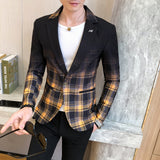 Men Blazer 2021 Spring New Colorblock Plaid Blazer Men Slim Casual Man Blazers Wedding Business Party Clothing Dress Men Coats aidase-shop