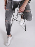 Skinny ripped jeans men Pants Pencil Biker Side Striped Jeans Destroyed Hole Hip Hop Slim Fit Man Stretchy Jean Print aidase-shop