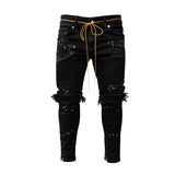 Skinny ripped jeans men Pants Pencil Biker Side Striped Jeans Destroyed Hole Hip Hop Slim Fit Man Stretchy Jean Print aidase-shop