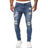 Skinny ripped jeans men Pants Pencil Biker Side Striped Jeans Destroyed Hole Hip Hop Slim Fit Man Stretchy Jean Print aidase-shop
