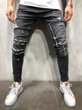 Skinny ripped jeans men Pants Pencil Biker Side Striped Jeans Destroyed Hole Hip Hop Slim Fit Man Stretchy Jean Print aidase-shop