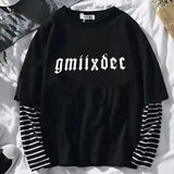 Aidase Autumn High Street Diablo Long-sleeved Men's Fake Two-piece T-shirt Male Students Korean Loose Clothes Trendy Men's Clothing aidase-shop