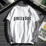 Aidase Autumn High Street Diablo Long-sleeved Men's Fake Two-piece T-shirt Male Students Korean Loose Clothes Trendy Men's Clothing aidase-shop