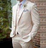 Men Suit Linen Beige For Beach Wedding Casual Man Blazer Custom Groom Tuxedo Jacket Pants Set Mens Suits 3 Pieces aidase-shop