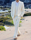 Men Suit Linen Beige For Beach Wedding Casual Man Blazer Custom Groom Tuxedo Jacket Pants Set Mens Suits 3 Pieces aidase-shop