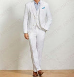 Men Suit Linen Beige For Beach Wedding Casual Man Blazer Custom Groom Tuxedo Jacket Pants Set Mens Suits 3 Pieces aidase-shop