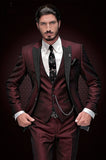Aidase 2022 New Arrival Groomsmen Peak Black Lapel Groom Tuxedos Burgundy Men Suits Wedding Best Man Blazer (Jacket+Pants+Vest) aidase-shop