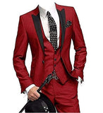 Aidase 2022 New Arrival Groomsmen Peak Black Lapel Groom Tuxedos Burgundy Men Suits Wedding Best Man Blazer (Jacket+Pants+Vest) aidase-shop