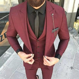 Aidase 2022 New Arrival Groomsmen Peak Black Lapel Groom Tuxedos Burgundy Men Suits Wedding Best Man Blazer (Jacket+Pants+Vest) aidase-shop