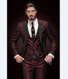 Aidase 2022 New Arrival Groomsmen Peak Black Lapel Groom Tuxedos Burgundy Men Suits Wedding Best Man Blazer (Jacket+Pants+Vest) aidase-shop