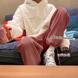 Aidase Man Casual Tie Leg Straight Pants Woman Corduroy Solid Color Oversize Trousers Man Warm Korean Streetwear Pants aidase-shop
