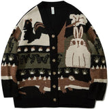 Aidase Vintage Cardigan Sweater Coat Japanese Harajuku Cartoon Knitted Sweater Outerwear Hip Hop Streetwear Loose Fashion Knitwear Tops aidase-shop