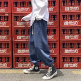 Fall Winter New Men Jeans Loose Cargo Pants Light Color Straight Casual Stitching Ankle-Tied Cropped Trousers Harem Denim Jeans aidase-shop