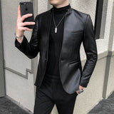 Aidase 2021 Brand clothing Men's spring slim Casual leather jacket/Male fashion High quality leather Blazers/Man leisure clothing 4XL aidase-shop
