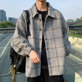 Aidase Men Korean Style Overcoat Wool Plaid Men's Streetwear Windbreaker Harajuku Fashions Oversize Jackets Coats aidase-shop