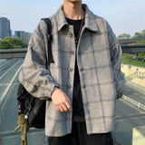 Aidase Men Korean Style Overcoat Wool Plaid Men's Streetwear Windbreaker Harajuku Fashions Oversize Jackets Coats aidase-shop