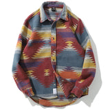 Aidase Woolen Flannel Shirts Men Geometric Pattern Long Sleeve Autumn Winter Vintage Folk-custom Tie Dye Warm Dress Jacket Shirts Tops aidase-shop