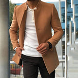 Aidase Fashion Men Slim Woolen Coat Simple Stand Collar Single-Breasted European Black Jacket Cardigan Oversize Windbreaker 2021 Spring aidase-shop