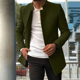 Aidase Fashion Men Slim Woolen Coat Simple Stand Collar Single-Breasted European Black Jacket Cardigan Oversize Windbreaker 2021 Spring aidase-shop