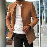 Aidase Fashion Men Slim Woolen Coat Simple Stand Collar Single-Breasted European Black Jacket Cardigan Oversize Windbreaker 2021 Spring aidase-shop