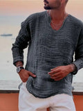 Men's Linen Shirt Casual Shirt Summer Shirt Beach Shirt White Blue Brown Long Sleeve Plain V Neck Spring & Summer Casual Daily Clothing Apparel mysite
